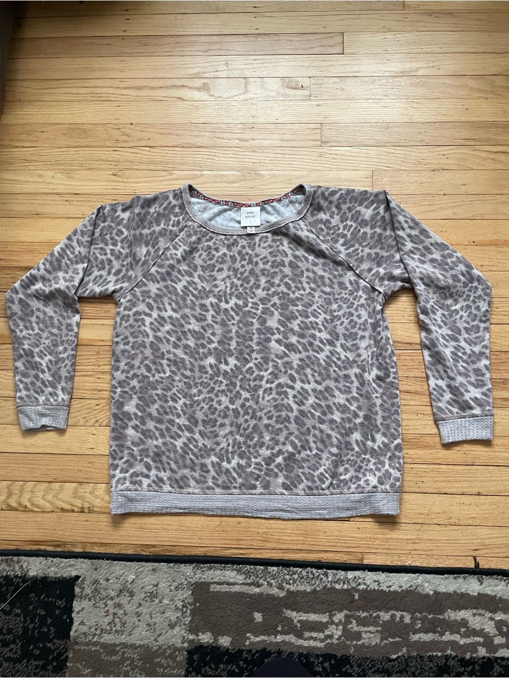 Knox Rose Taupe Leopard Print Long Sleeve Pullover